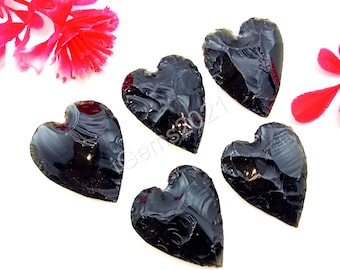 Corazón de obsidiana negra, corazones de obsidiana, piedra de cristal AAA, corazón para joyería con alambre, corazón de obsidiana para colgante, joyería DIY