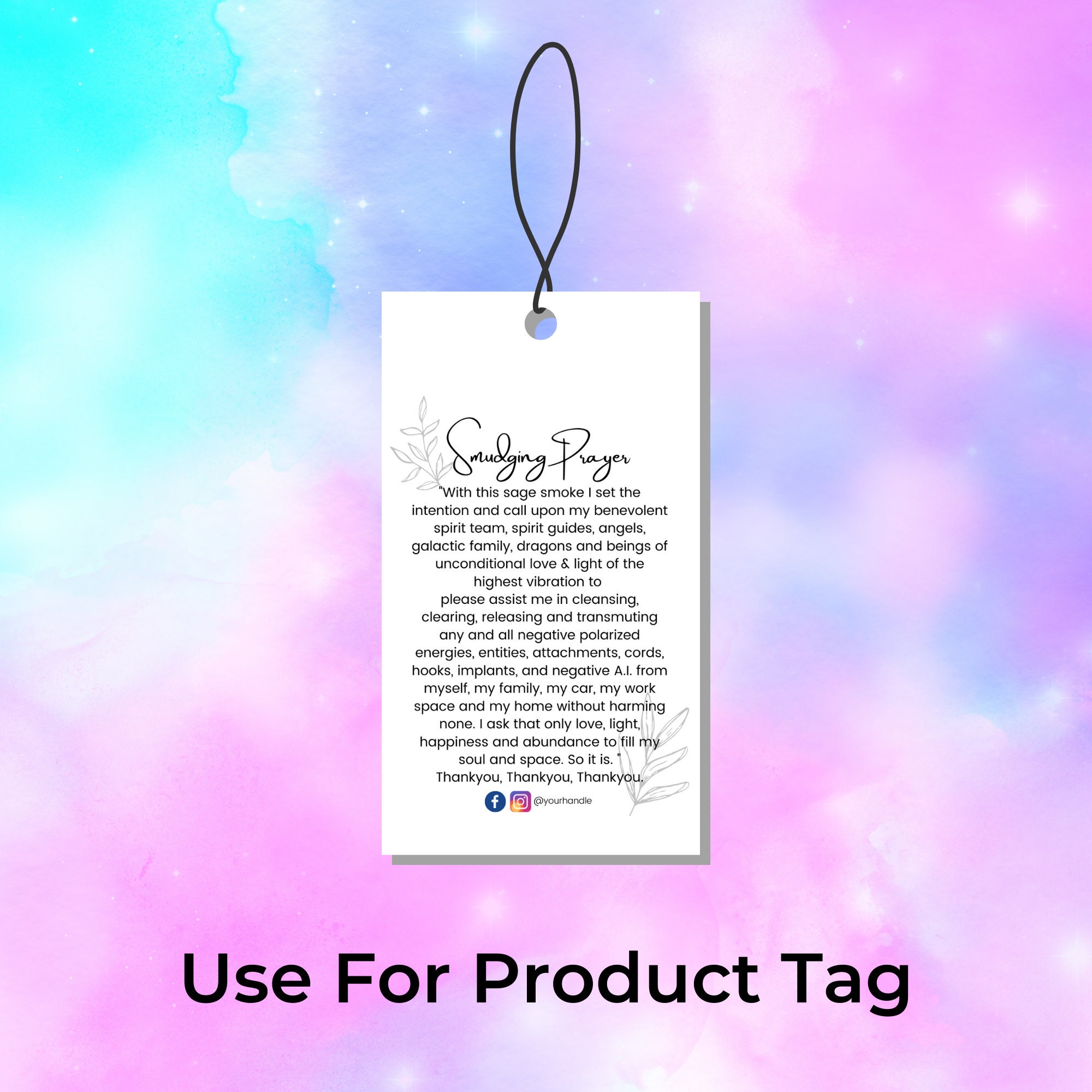 Editable White Sage Smudging Prayer Card, Printable Smudge Card, Sage