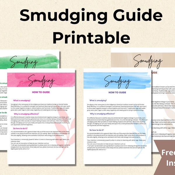 sage smudging guide printable, smudging guide, smudge prayer card, sage smudge kit, crystal meaning cards, oracle decks, smudging bowl