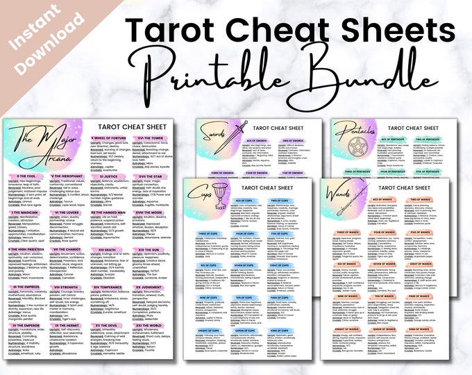 Printable Tarot Cheat Sheet Bundle, Rider Waite Deck, Tarot for ...