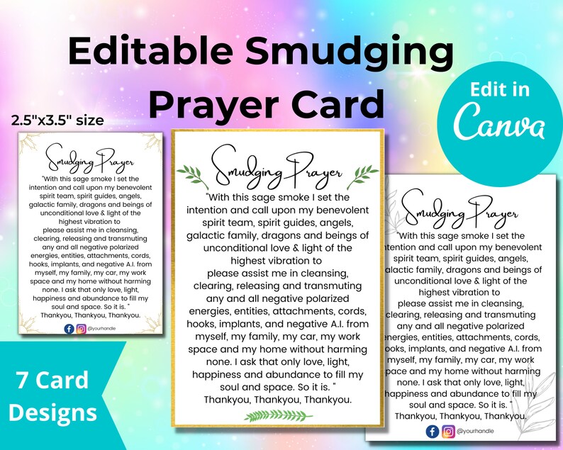 Editable Sage Smudging Prayer Card, Printable Smudge Card, Sage Smudge Info Card, White Sage ...