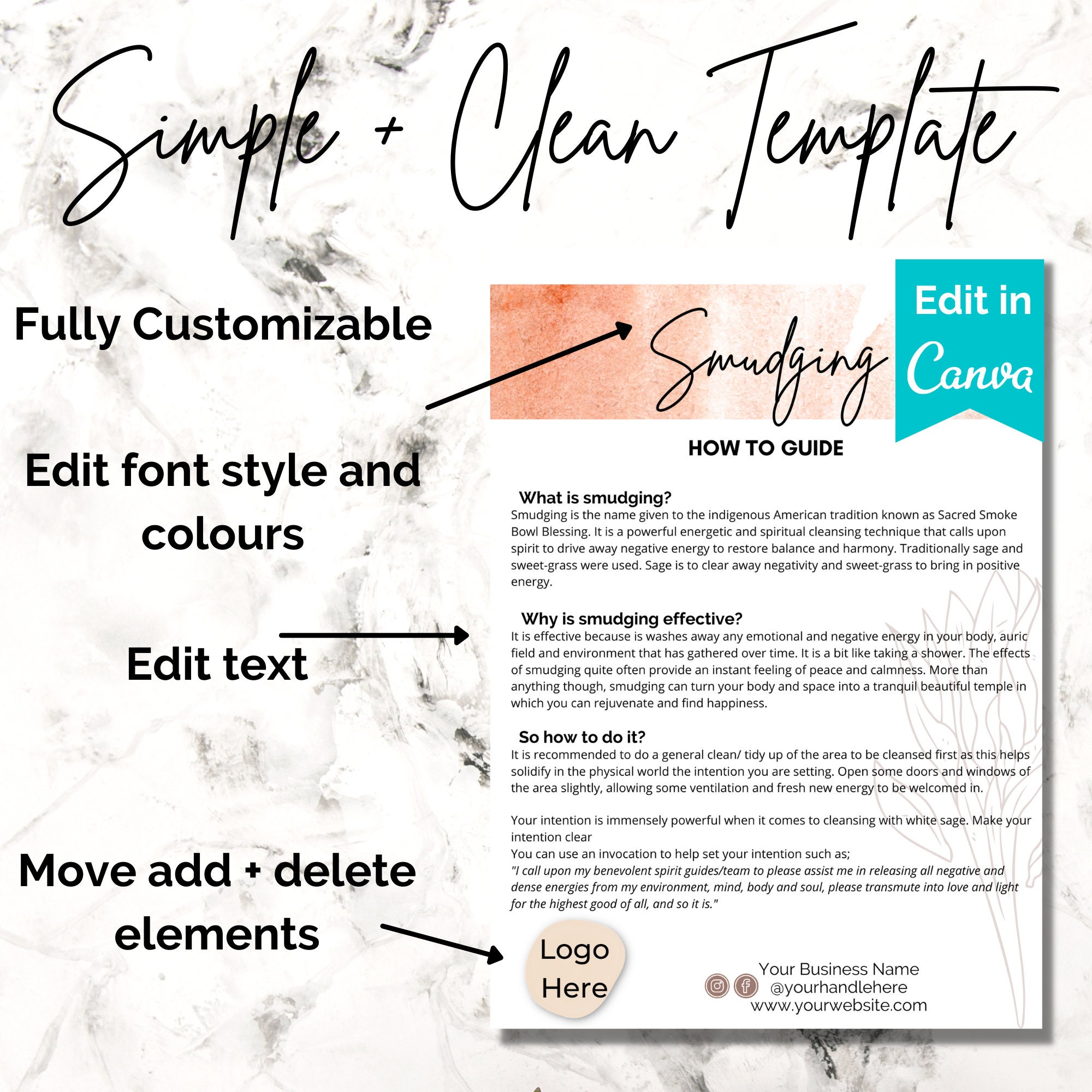 Sage Smudging Template Printable, Smudging Guide Printable, Crystal ...