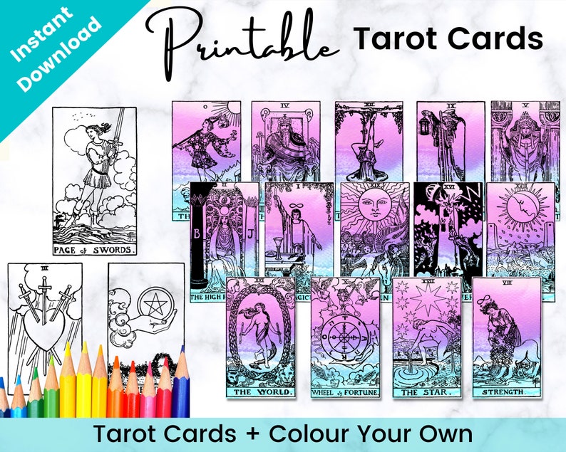 Printable Tarot Cards Deck Learn Tarot Rider Waite Deck - Etsy