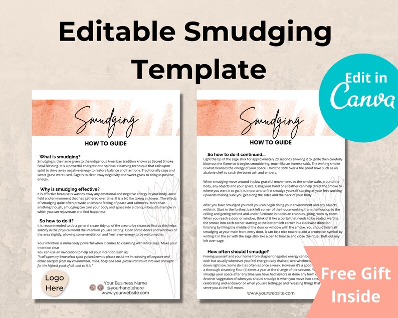 Sage Smudging Template Printable, Smudging Guide Printable, Crystal ...