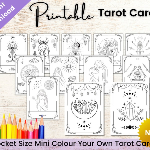 Printable Pocket Size Mini Tarot Card Deck, Tarot Journal, Tarot For Beginners, Tarot Card Printable, Printable Tarot, Digital Tarot Cards