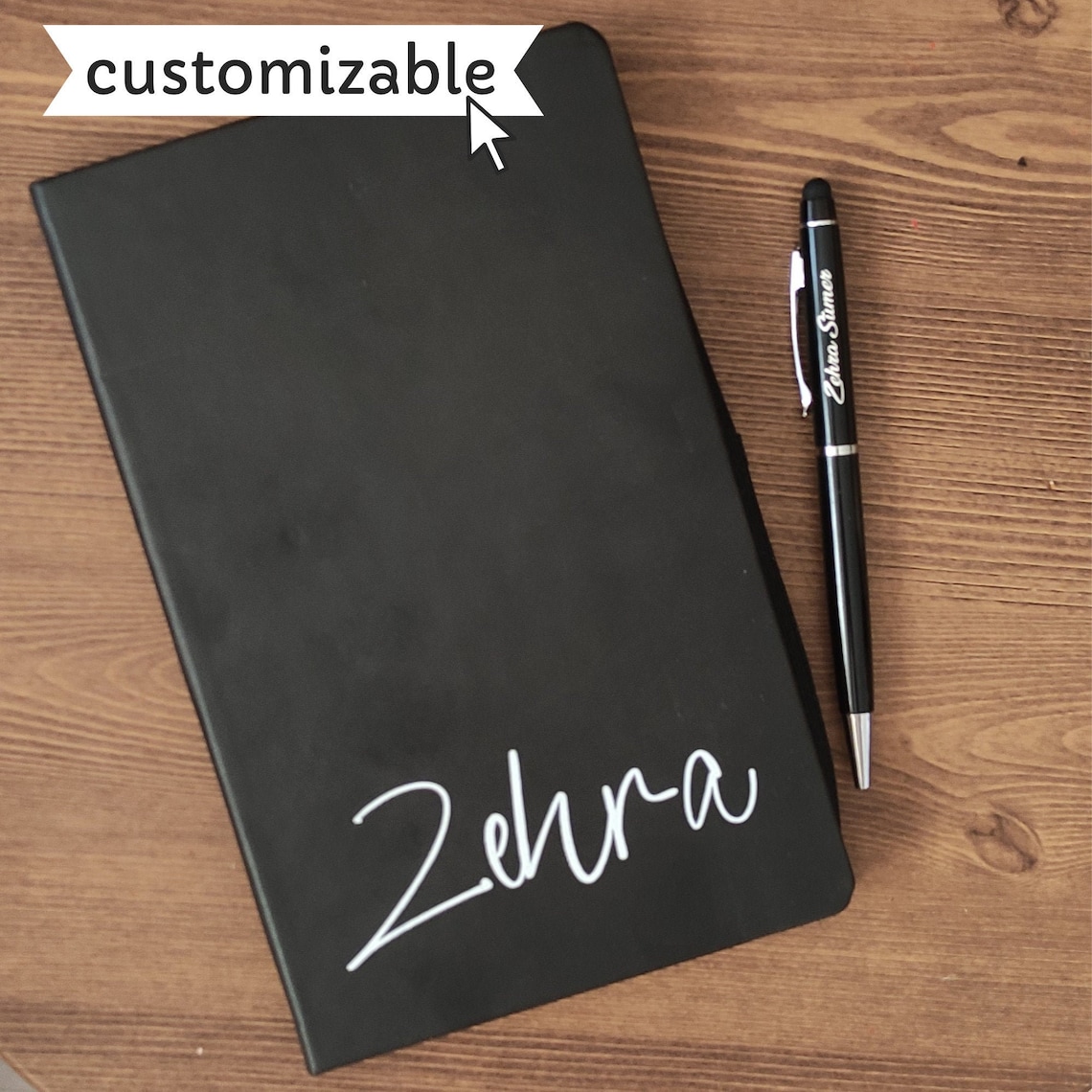 Personalized Black Notebook Pen Set Etsy
