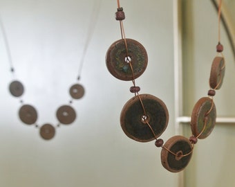 Rustic Necklace with Ceramic Buttons