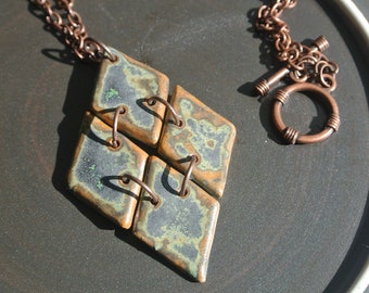 Rustic Necklace with Diamond-Shaped Pendant