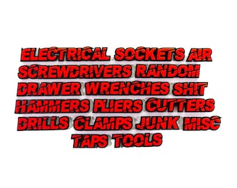 Custom Toolbox Drawer Emblems - Slash Font - 17 Piece Set As Shown - Multiple Colors Available