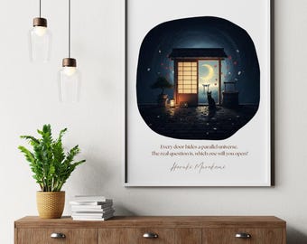 Citaatafdruk Haruki Murakami – Japanse deur, literaire kunst (digitale download)