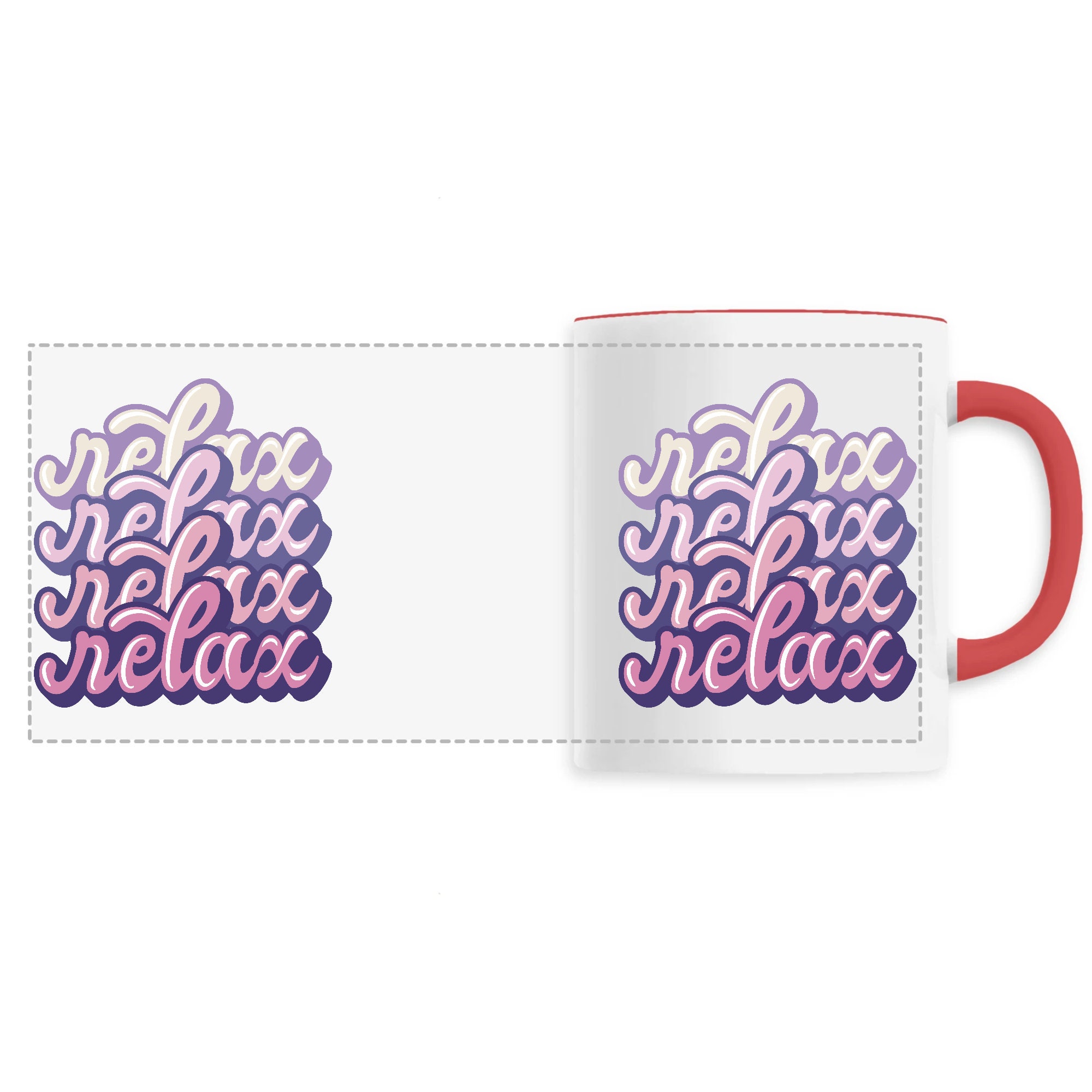 Relax Mug Blanc en Céramique avec Sa Poignée et Son Bord Couleur