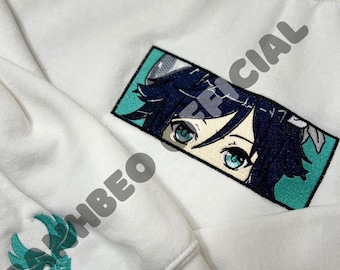 Genshin Auswirkungen Venti Gesicht Boxed Bestickter Rundhalsausschnitt / Hoodie + Ärmel