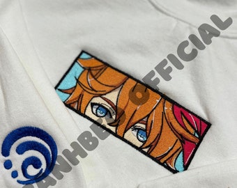 Genshin Auswirkungen Childe / Tartagalia Gesicht Boxed Bestickter Rundhalsausschnitt / Hoodie + Ärmel