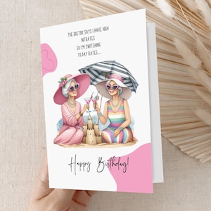 Grappige verjaardagskaart voor vrouw, hoge nitraten, ouder worden, kaart voor vriend, ontwerp voor- en achterkant, blanco binnenkant, digitale download
