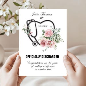Carte de retraite personnalisée pour membre du personnel médical, carte de retraite nom personnalisé floral stéthoscope, médecin, infirmière, vétérinaire, RT, carte numérique
