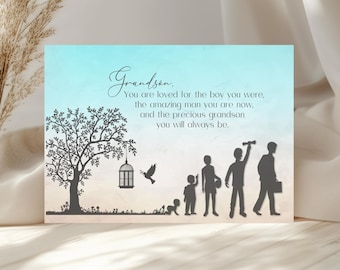 Grandson Birthday Card, Boy to Man, Keepsake Gift (Digital Download)