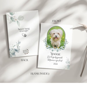 Tarjeta de felicitación con foto y nombre de mascota personalizada por la pérdida de una mascota, tarjeta con foto y nombre de mascota personalizados, pérdida de cualquier mascota, diseño frontal y posterior, DIGITAL