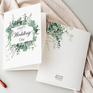 Tarjeta imprimible para el día de la boda, suculentas con vegetación bohemia, tarjeta digital, descarga instantánea