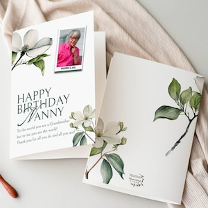 Carte d'anniversaire florale photo personnalisée pour grand-mère, pour nounou, Oma, Nonna, etc. Carte numérique personnalisée imprimable