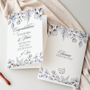 Cartão de aniversário de casamento personalizado, cartão de nome de casal personalizado, para impressão, design frontal e traseiro, digital
