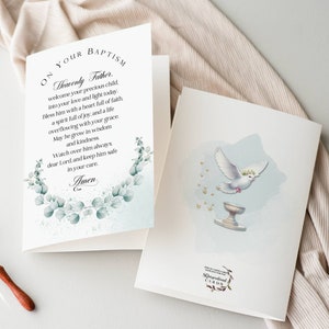 Baptism Printable Card, Christian Baptism Card, Green Boho Christening card, God Bless you on your Baptism Day
