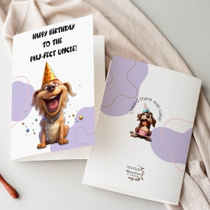 Carte d'anniversaire chien drôle pour oncle, oncle Pawfect, recto et verso, blanc à l'intérieur, téléchargement numérique