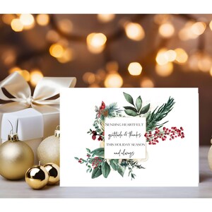 Merci carte de Noël, carte de vœux avec gratitude, belle verdure joyeux Noël carte, téléchargement immédiat