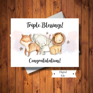 Nouveau bébé TRIPLETS Card, Triple Blessings Baby Card, Félicitations pour Triplets Card, Boy or Girl Triplets, Digital INSTANT DOWNLOAD