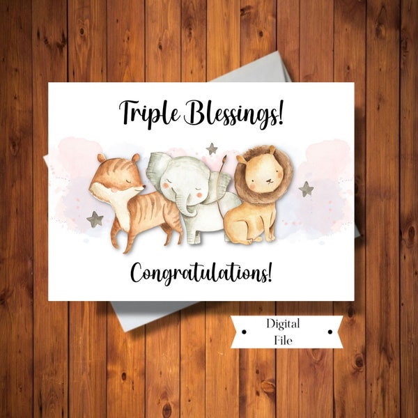 New Baby TRIPLETS Card, Triple Blessings Baby Card, Congratulations on Triplets  Card, Boy or Girl Triplets ,Digital INSTANT DOWNLOAD