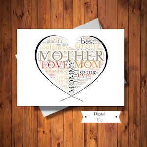 Tarjeta de arte de palabras de mamá, tarjeta del día de la madre, tarjeta de cumpleaños, para madre especial, imprimible, archivo digital, DESCARGA INSTANTÁNEA