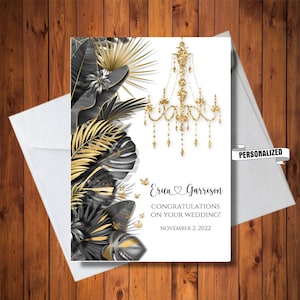 Carte de mariage personnalisée sur le thème tropical, félicitations pour votre mariage, nom de couple personnalisé mariage imprimable, carte numérique
