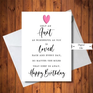 Tarjeta de cumpleaños para tía, "A través de las millas", "Vive lejos", tarjeta especial para tía, tarjeta digital, descarga instantánea