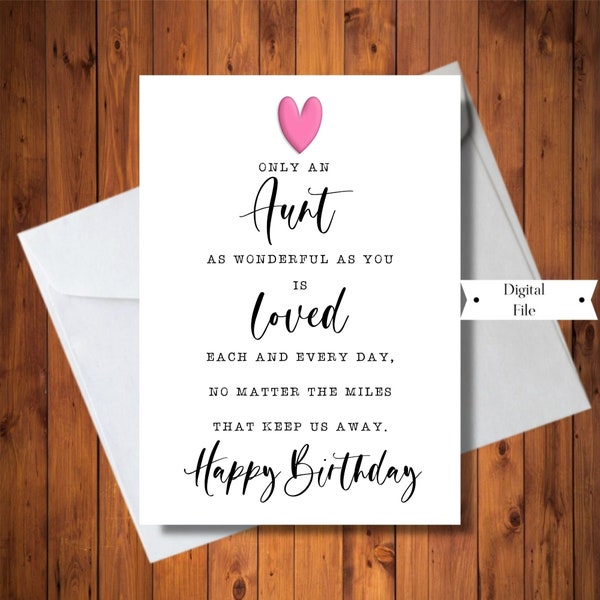 Birthday Card for Aunt, Across the Miles, Lives Away, Special Aunt Card, Digital Card, Instant Download