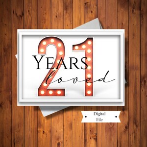 21st Birthday Card, 21 Years Loved Card, Neon Modern Card, Printable, Digital File, INSTANT DOWNLOAD