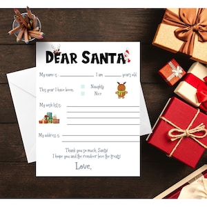 Carta a Papá Noel imprimible, Papá Noel para rellenar los espacios en blanco para niños, archivo digital, descarga instantánea