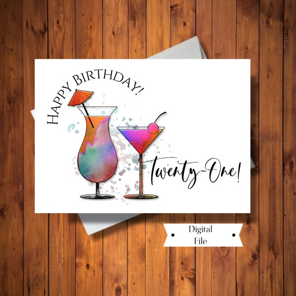 21st Birthday Card, 21 Years Martini Specialty Drink Card, Legal to drink Card, Printable, Digital File, INSTANT DOWNLOAD