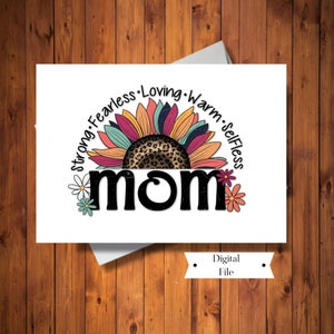 Tarjeta floral del Día de la Madre, Tarjeta de Cumpleaños, Fuerte, Intrépida, Desinteresada, Imprimible, Archivo Digital, DESCARGA INSTANTÁNEA