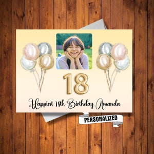 Personalisierte FOTO Geburtstagskarte, Benutzerdefiniertes Foto, Name und Alterskarte, Ballon-Geburtstagskarte, NUR digitale Datei