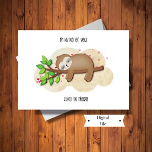 Carte mignonne en pensant à vous, carte à accrocher, carte paresseux amusante, carte d'encouragement, téléchargement instantané numérique