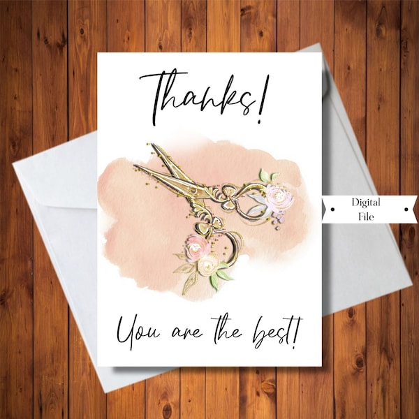 Thank You Card for Hairstylist, Card for Hair Dresser, Thank You Card for Salon, INSTANT DOWNLOAD