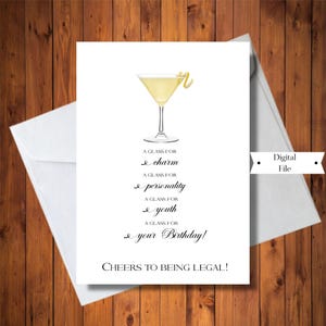 Carte d'anniversaire vous avez l'âge légal pour boire, un verre pour votre carte d'anniversaire, carte légale pour boire, 19 ans, 21 ans, imprimable, TÉLÉCHARGEMENT IMMÉDIAT