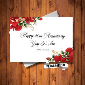 Personalized Anniversary Card, Custom Name and Date, Red Floral Card, Anniversary Card for Couple, Custom Digital Card