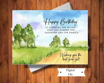 Birthday Card for Son In Law, Special Son In Law, Nature Scene Birthday Card,  Watercolor Look,  Digital Card, Instant Download