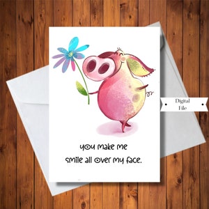 Tarjeta para todas las ocasiones, Me haces sonreír por toda mi tarjeta facial, Te aprecio la tarjeta, Tarjeta de cerdo divertida, Tarjeta de regalo, Tarjeta digital, Descarga instantánea