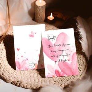 Belle carte de voeux d'anniversaire pour fille, carte fille que vous aimez, coeurs roses, carte numérique, téléchargement immédiat