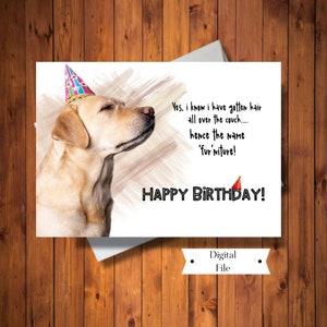 Cartão de aniversário de cachorro engraçado, piada engraçada de cabelo de cachorro, cartão de amante de cachorro, para impressão, arquivo digital, DOWNLOAD INSTANTÂNEO