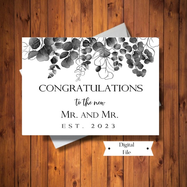 Congratulations to the New Mr. and Mr. Greeting Card, Same Sex Marriage Card, Gay Wedding Card, Established 2023 Card,Instant Download