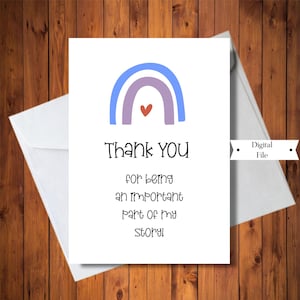 Carte de remerciement arc-en-ciel, merci pour le professeur, pour l'entraîneur, faisant partie de mon histoire, carte-cadeau, carte numérique, téléchargement immédiat