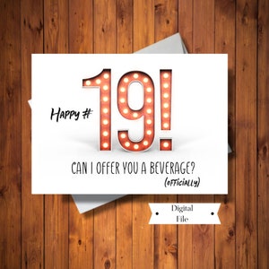 Biglietto di buon 19esimo compleanno per l'età legale per bere, Carta per bevande, Carta al neon, 19esimo compleanno per canadese, Carta digitale, Download istantaneo