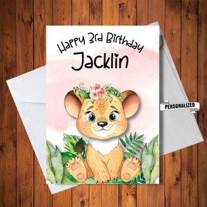 Carte d'anniversaire personnalisée Lion, carte de visite personnalisée, carte d'âge personnalisée, carte de Lion aquarelle, fichier numérique UNIQUEMENT